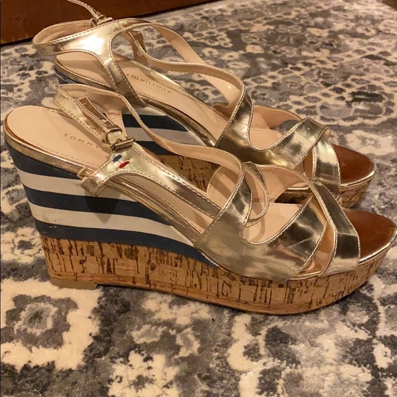 Tommy Hilfiger platform cork wedge sandals - Picture 1 of 7